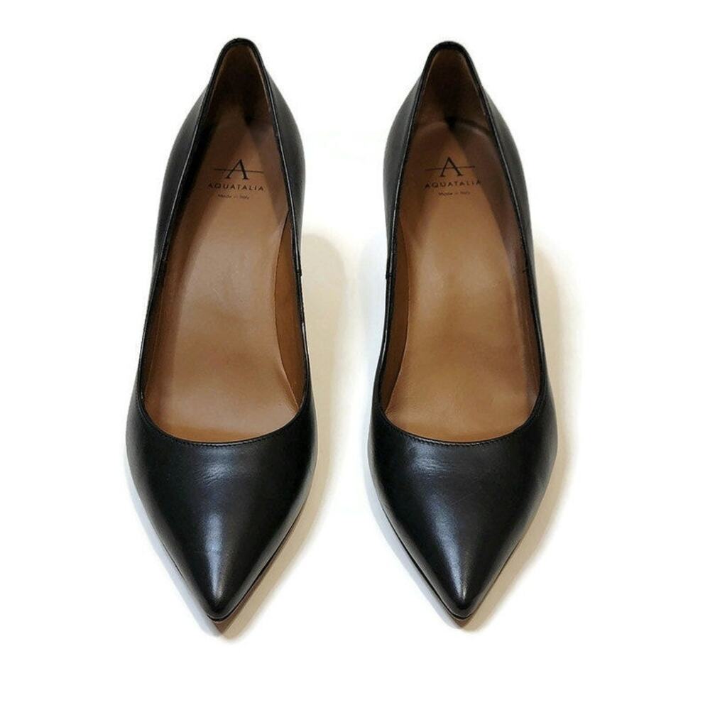 Aquatalia Peony Black Leather Pointed Toe Pumps Made in Italy Size 7 - Picture 6 of 15